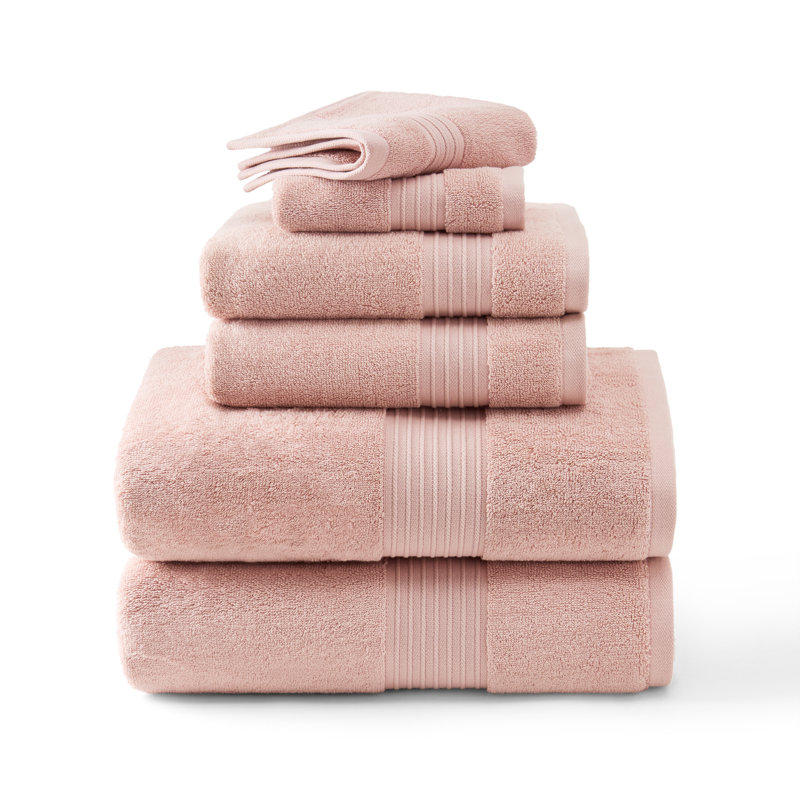 Ensemble de bordure Dobby 6 pièces Town & Country Country Everlyday, 2 salles de bain, 2 mains, 2 lavages, 100% coton, Rosé