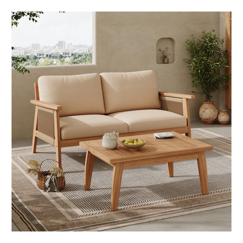 Ensemble de conversation d'extérieur 2 pièces en bois d'acacia et corde
