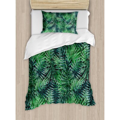 Leaf Watercolored Old Design Print of Palm Tropic Exotic Forest Leaves Duvet Cover Set -  Ambesonne, nev_36058_twin