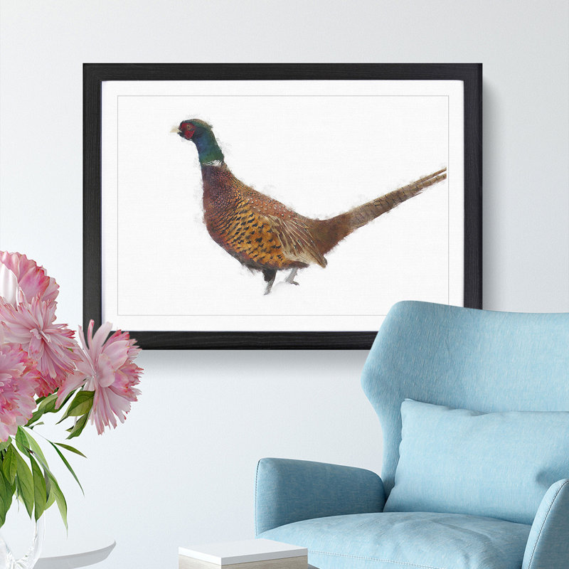 Pheasant Bird in Winter - Picture Frame Graphic Art Print, Black, 45cm H x 63cm W x 2cm D