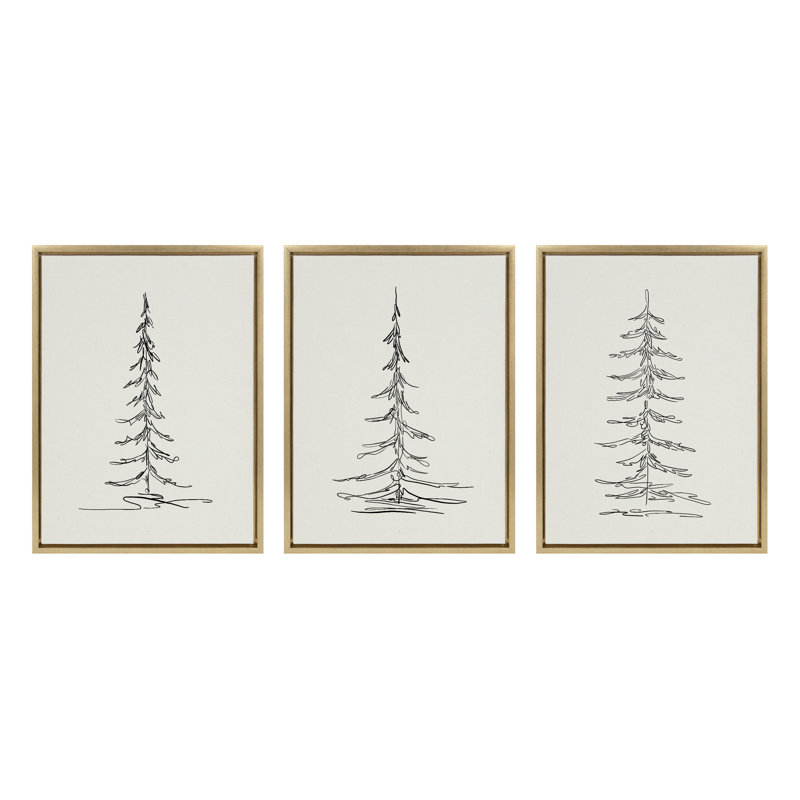 «Minimalist Evergreen Trees» par The Creative Bunch Studio, ensemble d'art mural sur toile encadrée, Or