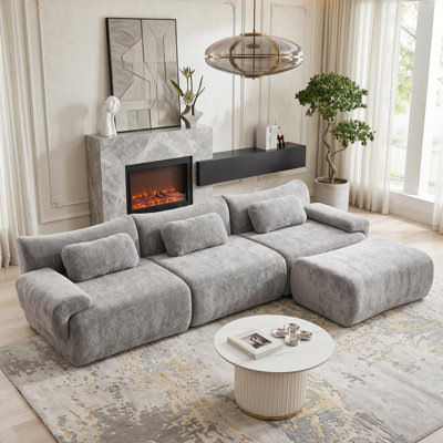Canapé d'angle modulaire en forme de L Ross Cloud de 320 cm de large avec méridienne, canapé profond en tissu chenille, canapé surdimensionné pour salon