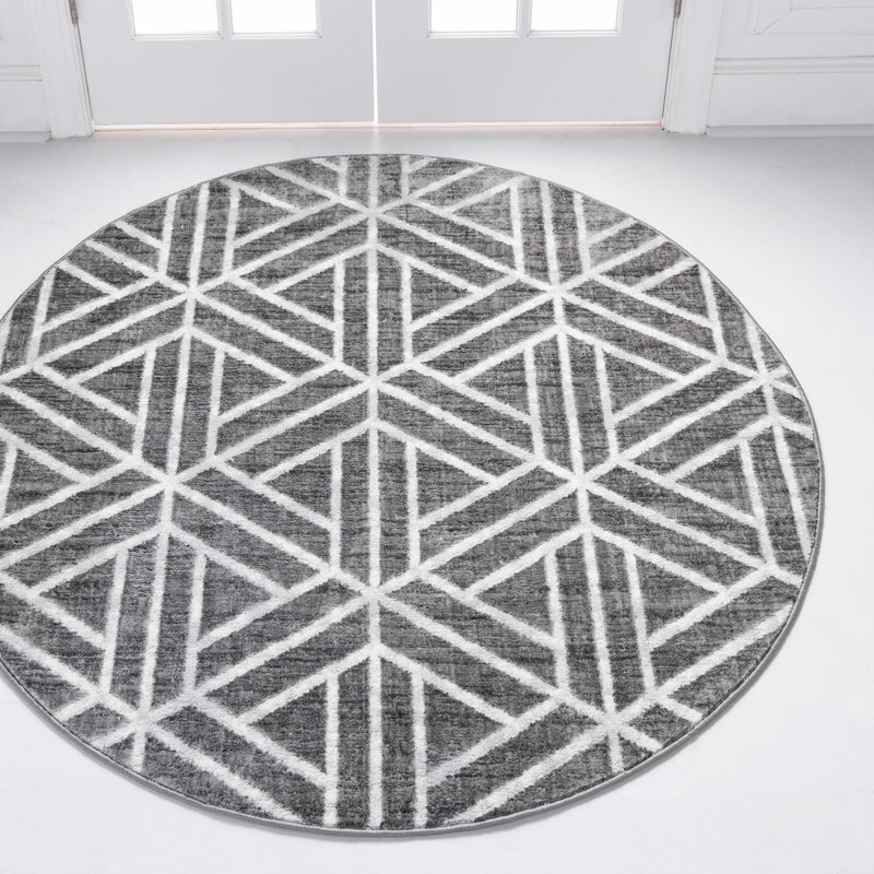Tapis d'intérieur rectangulaire en polyester tissé à la machine à motif abstrait Eshin, Rond 7 pi