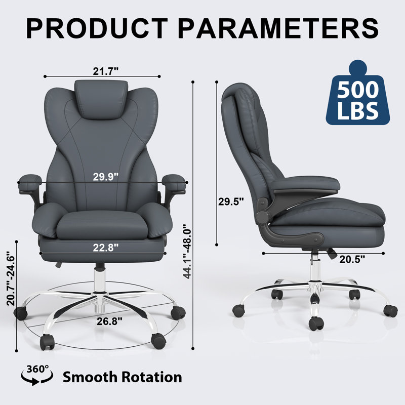 Executive Office Chair with Padded Flip-up Arms, 360°Swivel Free, Easy to Assemble, Gray, Gray