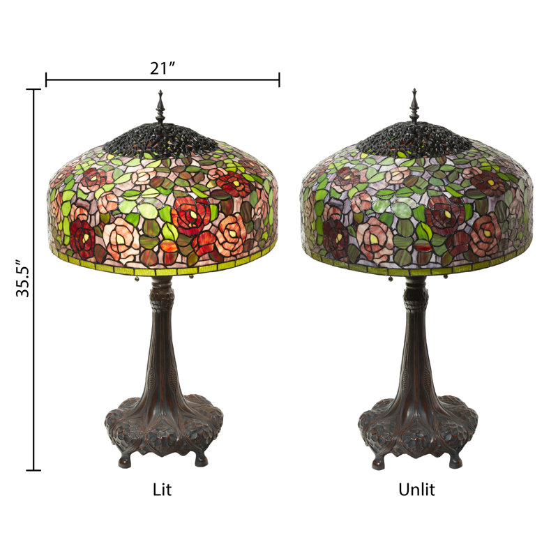 35.5''H Rose Bush Tiffany-Style Stained Glass Table Lamp