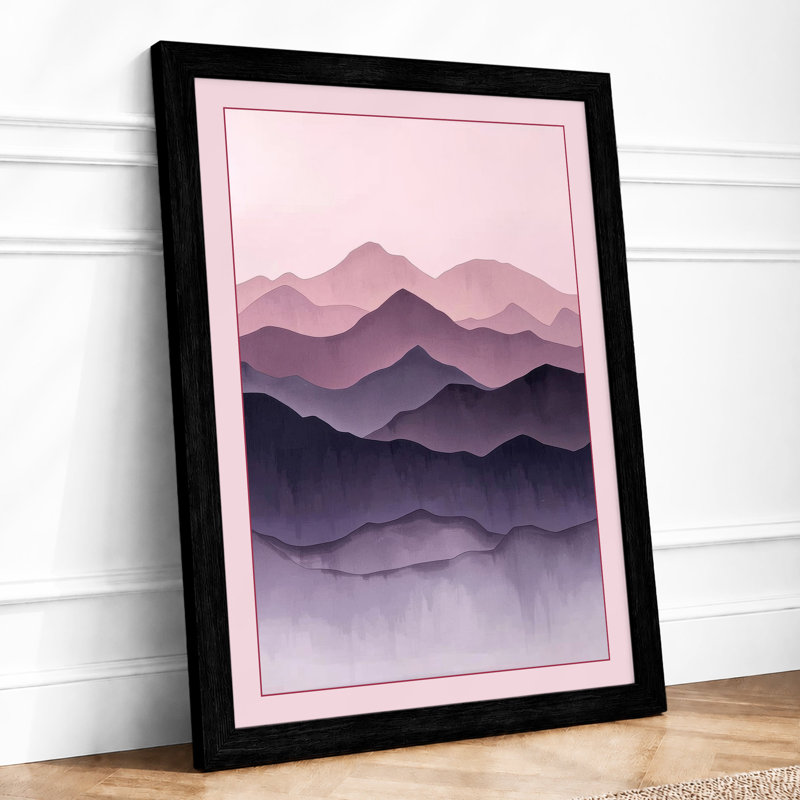Mountains at Dusk Scandinavian - Framed Print, A2 - 59.4 x 42.0 cm, Black