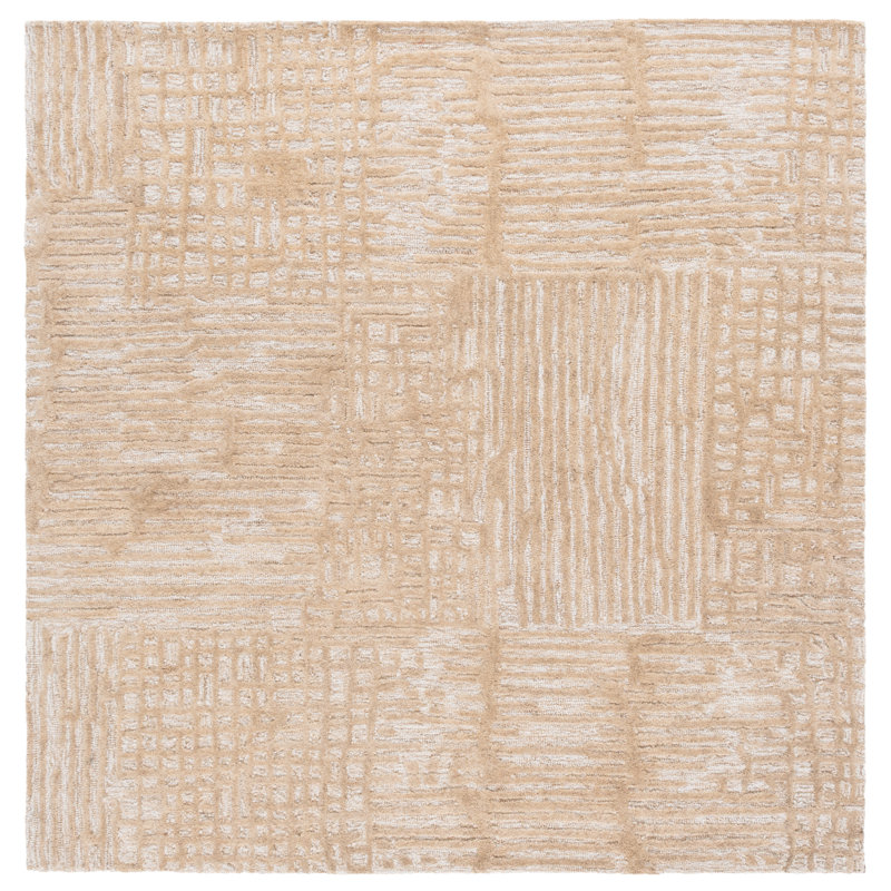 Ebony 775 Hand Tufted Wool/Cotton Abstract Rug in Beige/Ivory, Square 6'