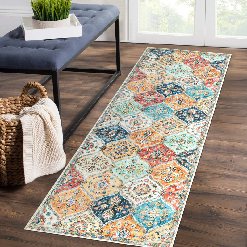 Washable Rug Vintage Distressed Rugs Non-Slip Stain Resistant Area Rug Floor Cover for Bedroom Living Room, Orange