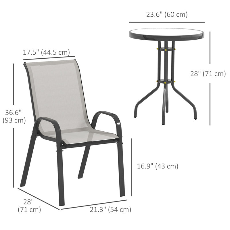 Petit ensemble de bistro d'extérieur avec chaises empilables, gris clair
