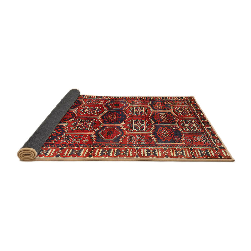Tapis traditionnel rouge / noir, Rond 4 pi