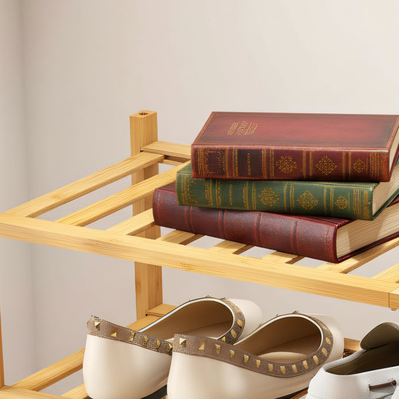 Four-Tier Bamboo Shoe Rack, Freestanding And Stackable, Suitable For Wardrobes, Entryways, And Small Spaces., Natural Wood