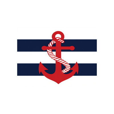 Red Anchor & Navy Stripes, Unframed, Wall Art, 36"Wx24"L