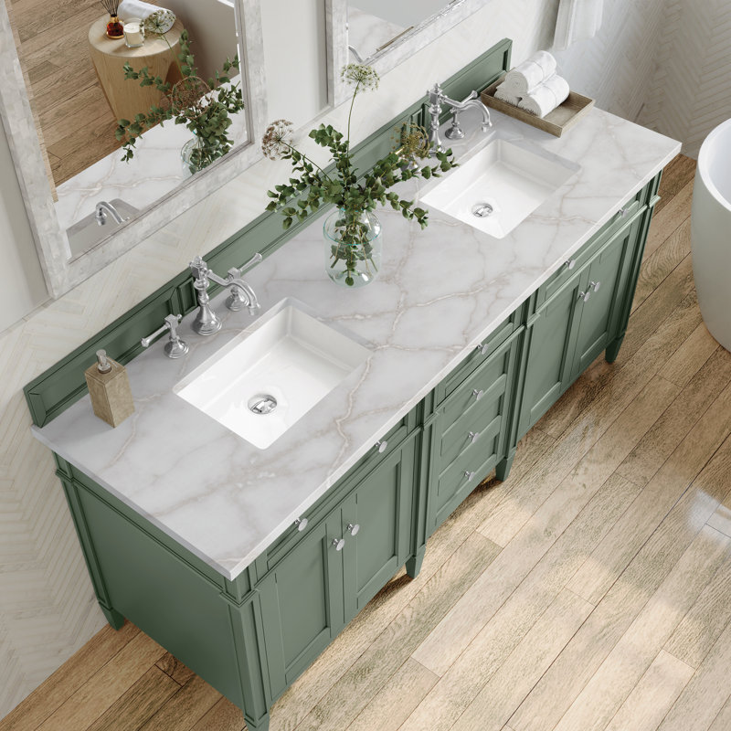 Brittany 72" Double Vanity W/FreePower Wireless Charger, Smokey Celadon, Victorian Silver