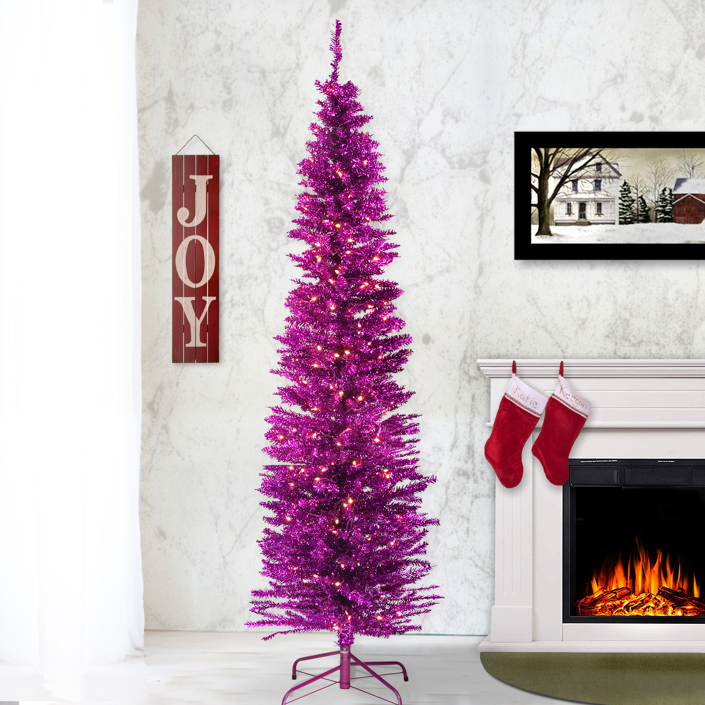 National Tree Company Pink Tinsel Tree with Clear Lights & Reviews ...