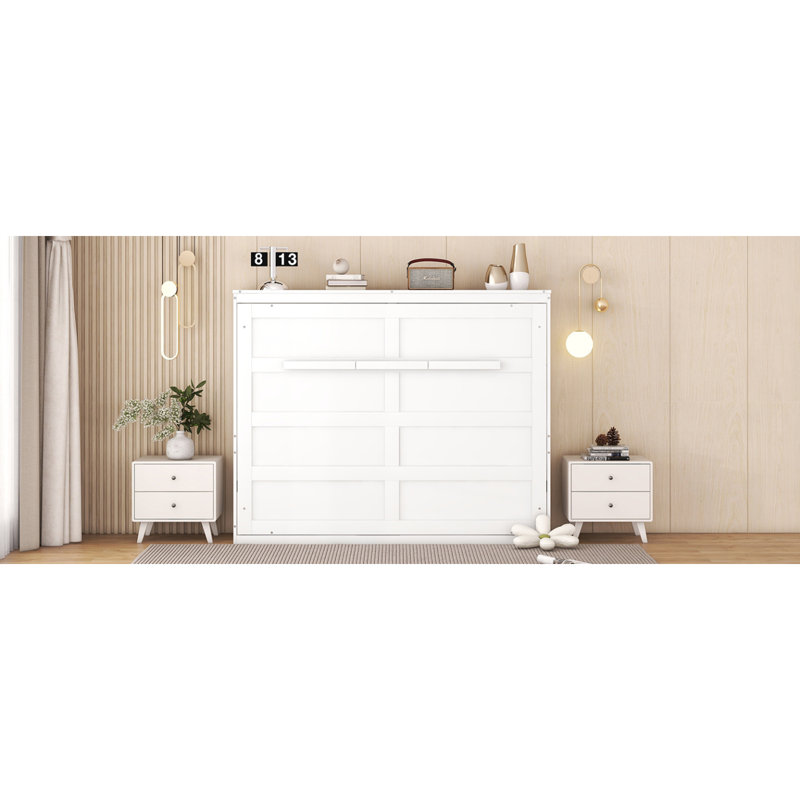 Lit escamotable double pleine grandeur, blanc, Lit double, Blanc