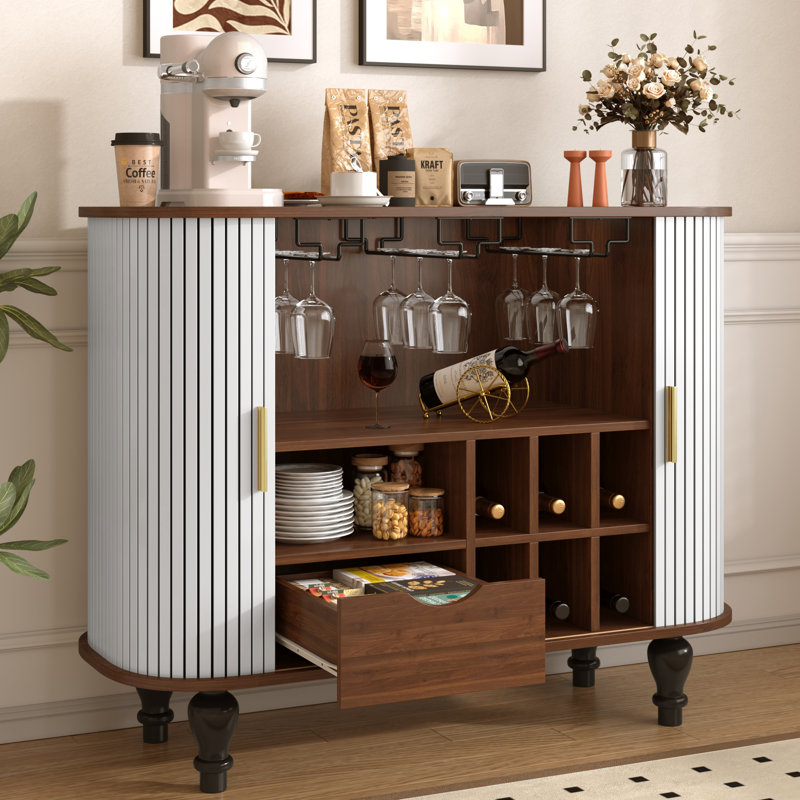 Bar à vin cannelé avec rangement Nast, White