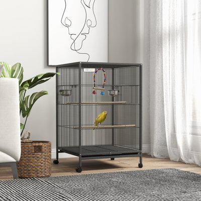Metal Parrot Cage With Stand - Spacious For Lovebirds, Finches Gray, Features Stainless Steel Bowls, Swing, And Removable Tray An Appealing Bird Gray Color Included