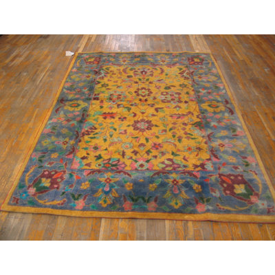 Happy Yellow Gold Color Antique Cotton Pile Indian Agra Floral Rug
