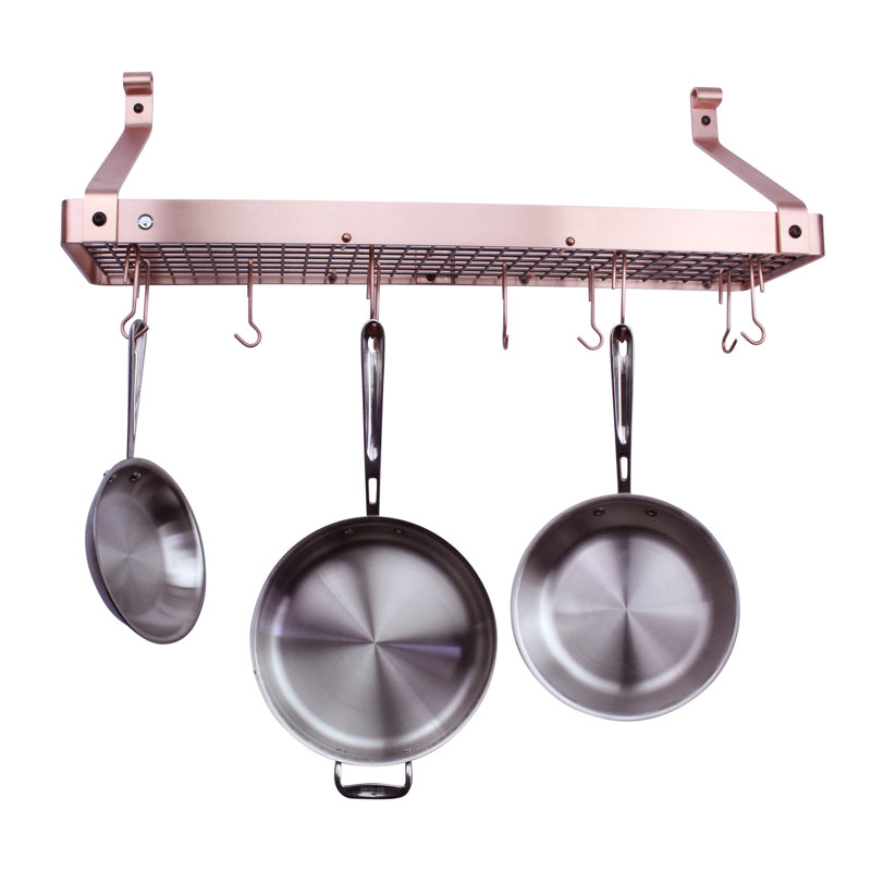 Handcrafted Brushed Copper Wall Mounted Pot Rack