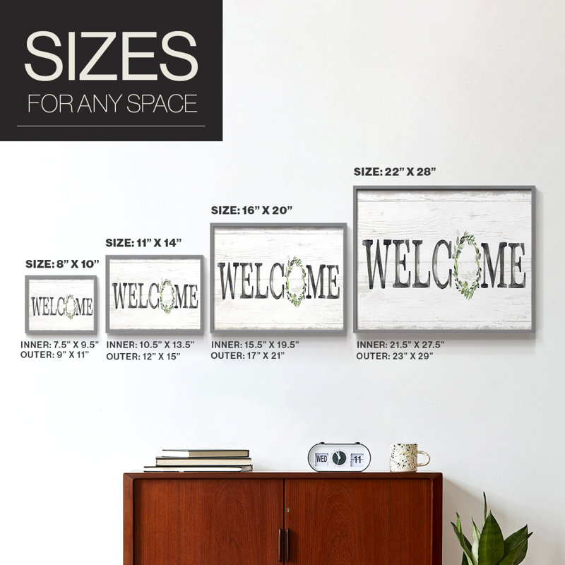 Welcome Wreath -Framed Print - Restickable, H 8 po x l 10 po, Gris