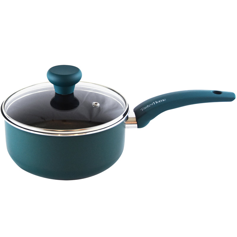 Sea Green Non-Stick Aluminum Saucepan with Glass Lid