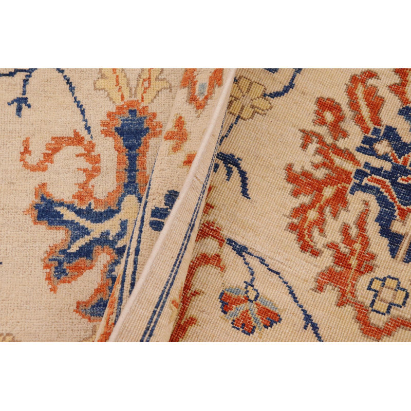 Tapis beige géométrique en laine noué à la main 9 pi 1 po x 10 pi 8 po