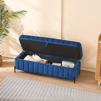 Banc de rangement rembourré en velours avec pieds en métal, idéal pour le salon