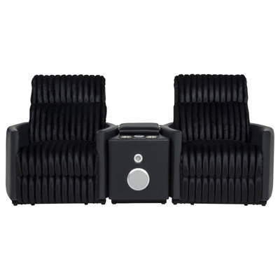 Ensemble de cinéma maison Ralphio 3 pièces avec 2 fauteuils inclinables manuels en velours côtelé et console Bluetooth, noir
