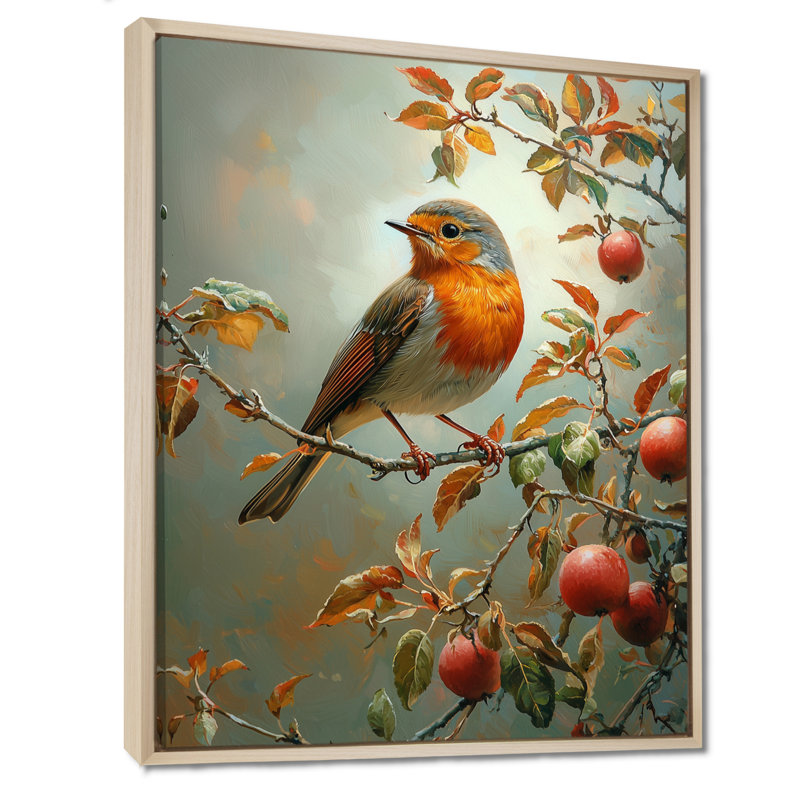 «Hazarika Robin Bird In The Farm Orchard II», art mural oiseau, Impression encadrée flottante, H 44 po x l 34 po