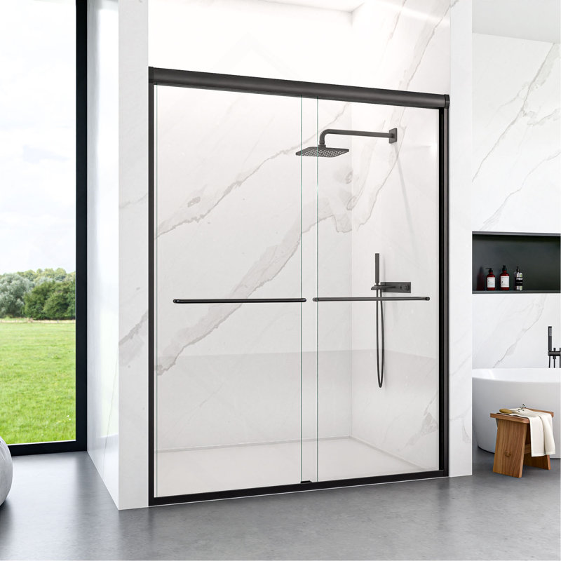 Porte de douche coulissante double semi-sans cadre H 56 po x l 72 po x H 72 po, porte de douche à dérivation, porte en verre trempé épais de 1/4 po (6 mm)