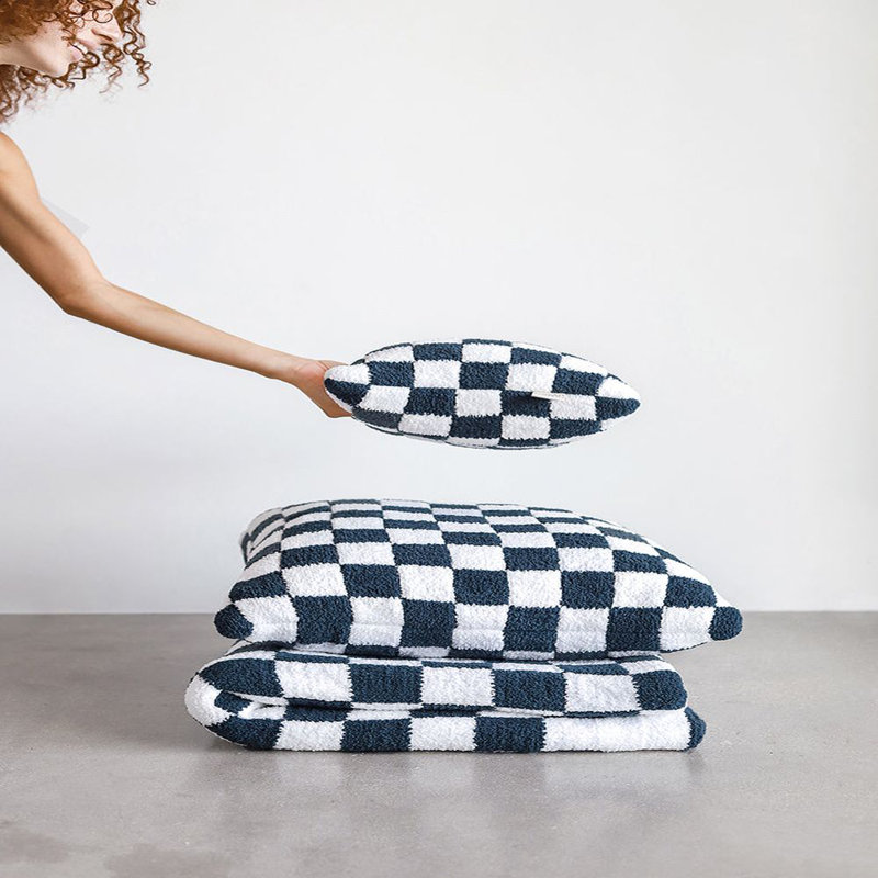Checkerboard Lumbar Pillow Cover & Insert, 20" H x 20" W' x 1.4" D, Midnight/Clear White Checkered