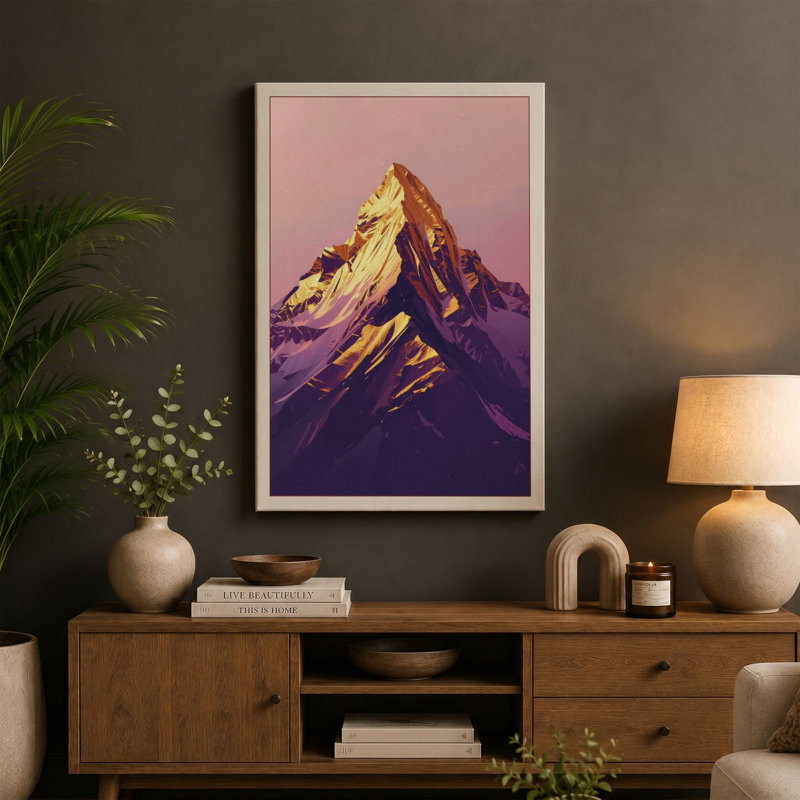 Mountain at Sunrise Modern - Wrapped Canvas, 36x24 - 91.4 x 61.0 cm, Taupe Border
