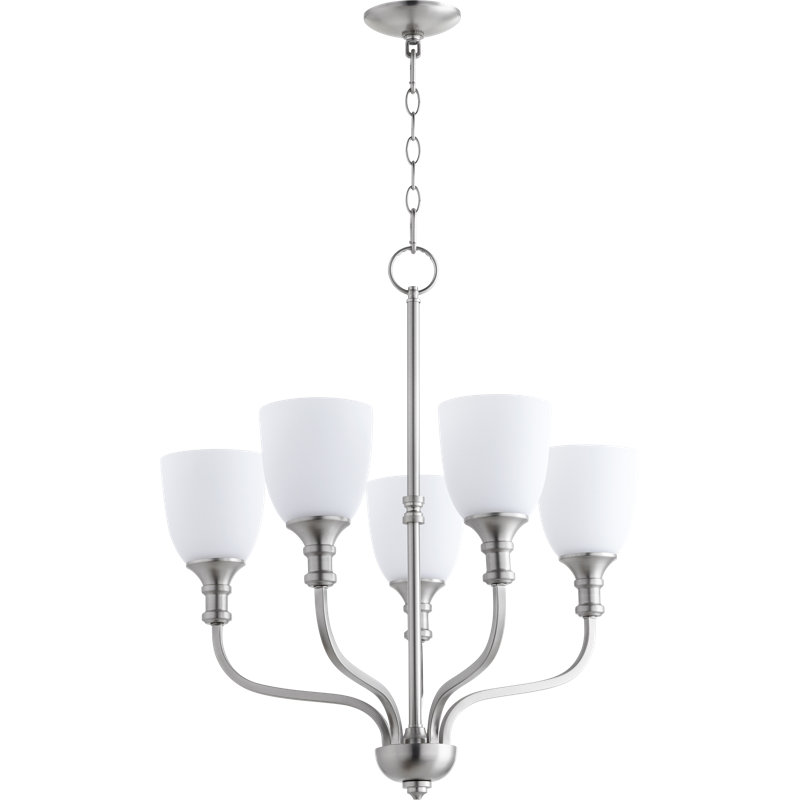 Lustre de roue de wagon à l’ombre 5 lumières Falbo, H 27,5 po x l 24 po x P 24 po, Nickel satiné