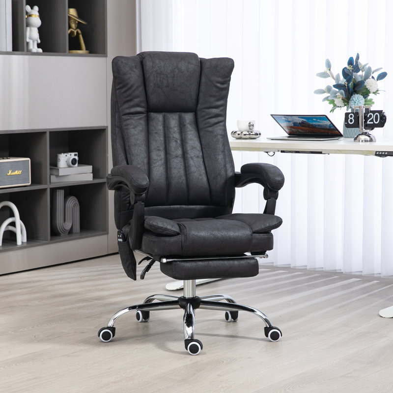 Fauteuil de bureau réglable avec massage à 6 points, chaleur et repose-pieds rétractable à hauteur de chaleur noire, fascinant