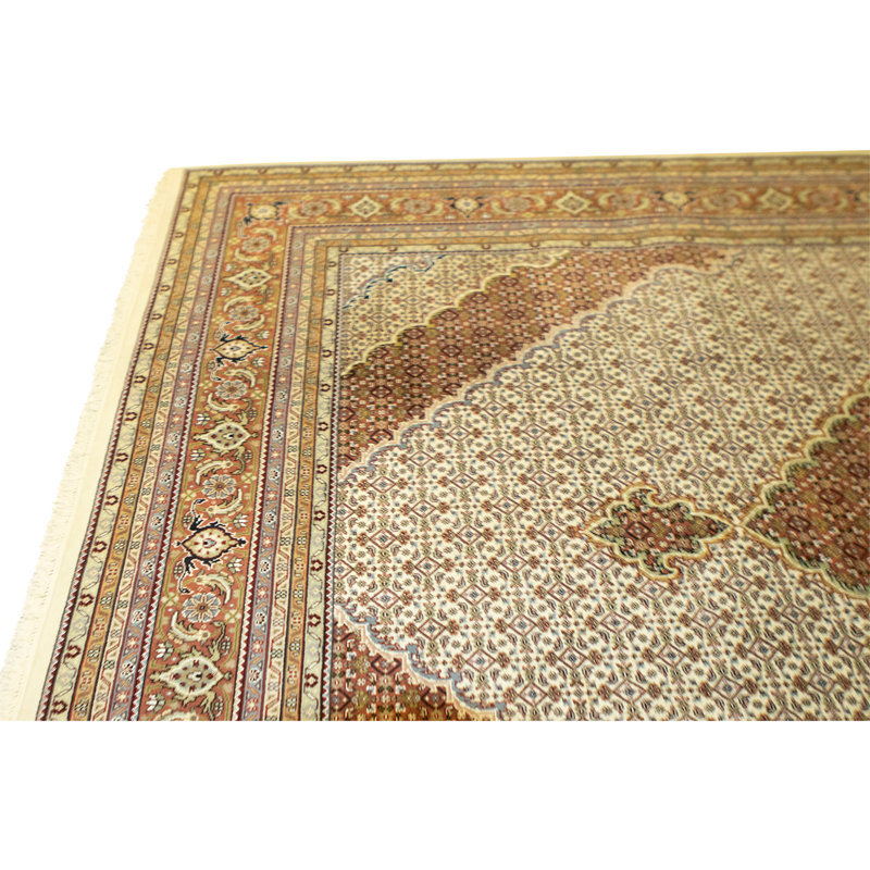 Hand Knotted Area Rug in Cream And Rust