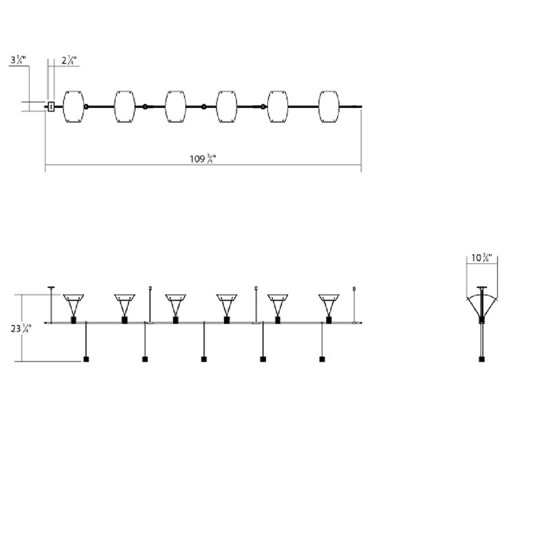 Lustre linéaire à 6 lumières pour îlot de cuisine Suspender®
