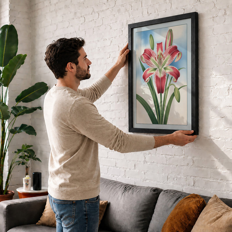 Amaryllis in Bloom Botanical - Framed Print, A1 - 84.1 x 59.4 cm, Black