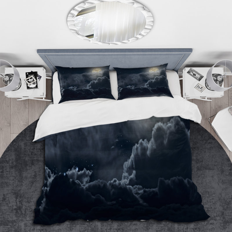 Cloudy Full Moon Night - Ensemble de housse de couette nautique et côtier - Polyester en microfibre
