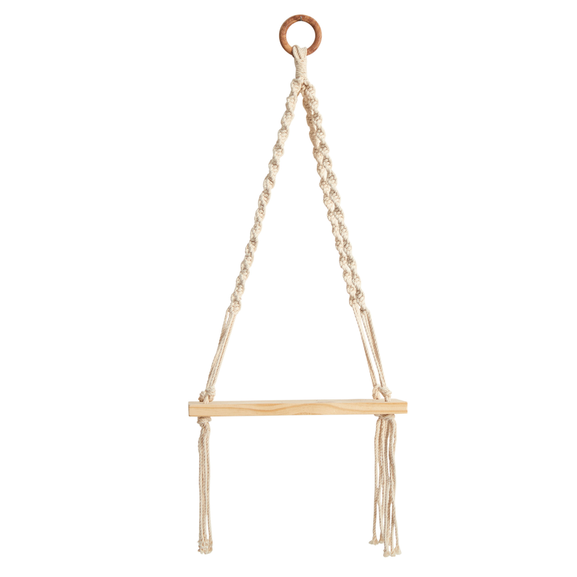 Dakota Fields Woven Macrame with Wooden Shelf Wall Hanging | Wayfair