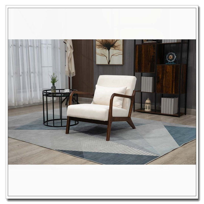 Chaise d'appoint moderne avec structure en bois, Cotton Linen, Blanc