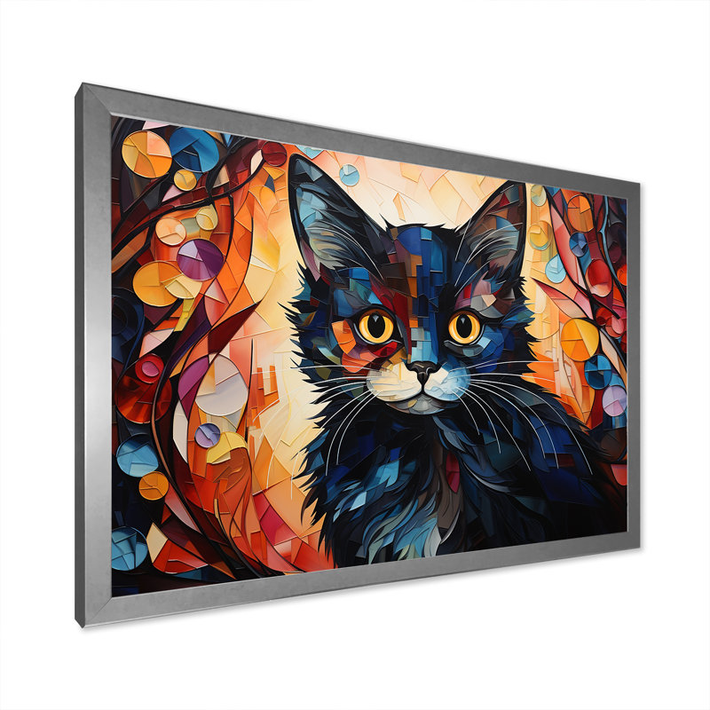 Abstrait Munchkin Marvel Cat Portrait I - décoration murale chat, H 24 po x l 32 po x P 1 po, Cadre simple argenté