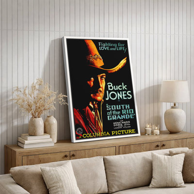 Vintage South of the Rio Grande Cowboy Movie Poster Artwork, Living Room Bedroom Man Cave Pictures, Framed Canvas Giclee Print Wall Art.