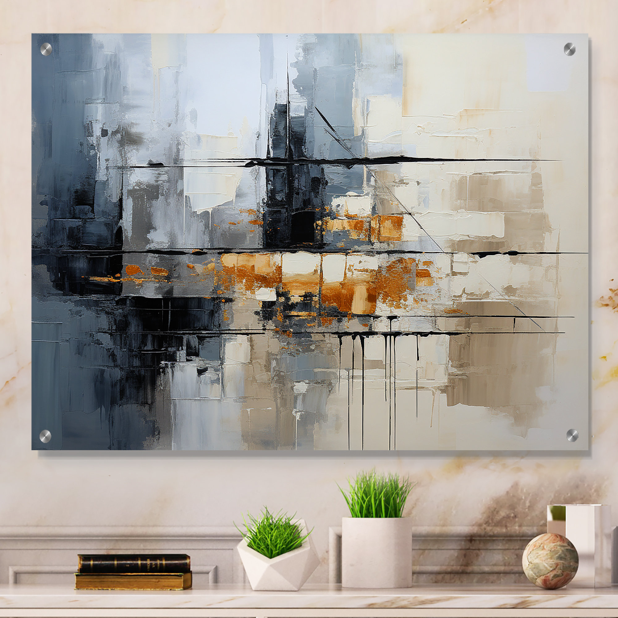 Design Art Grey Collage Reflections II - Abstract Collages Acrylic Wall ...