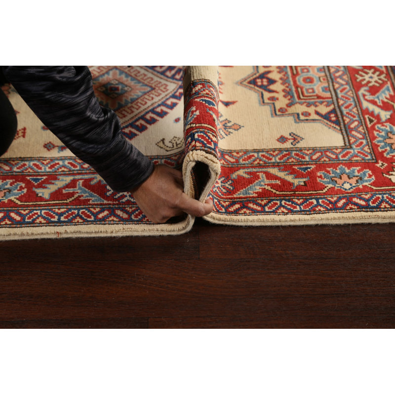 Tapis de couloir unique en laine noué à la main ivoire / rouge nouvel âge 2 pi 9 po x 9 pi 5 po
