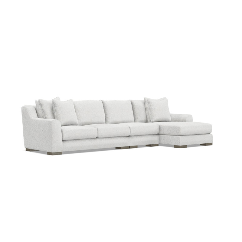 Chaise Sectional, White Polyester, 35" H x  135" W x 63.5" D, Right Hand Facing