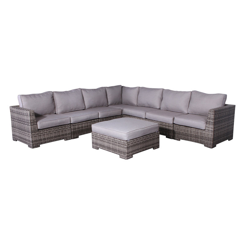 Caron Fully Assembled 122'' Wide Outdoor Wicker Reversible Patio Sectional, Mixed Gray