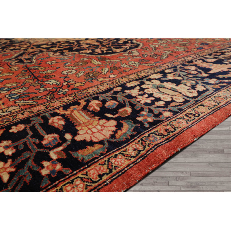 Tapis oriental traditionnel rose en laine noué à la main 9x12