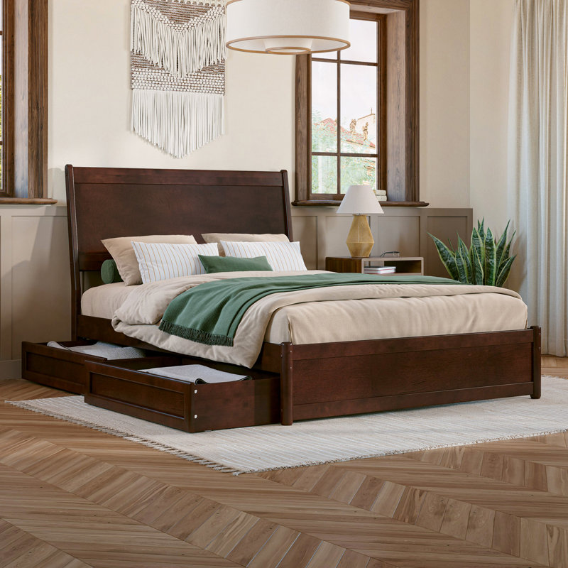 Avdesh Solid Wood Sleigh Storage Bed, Full, Walnut