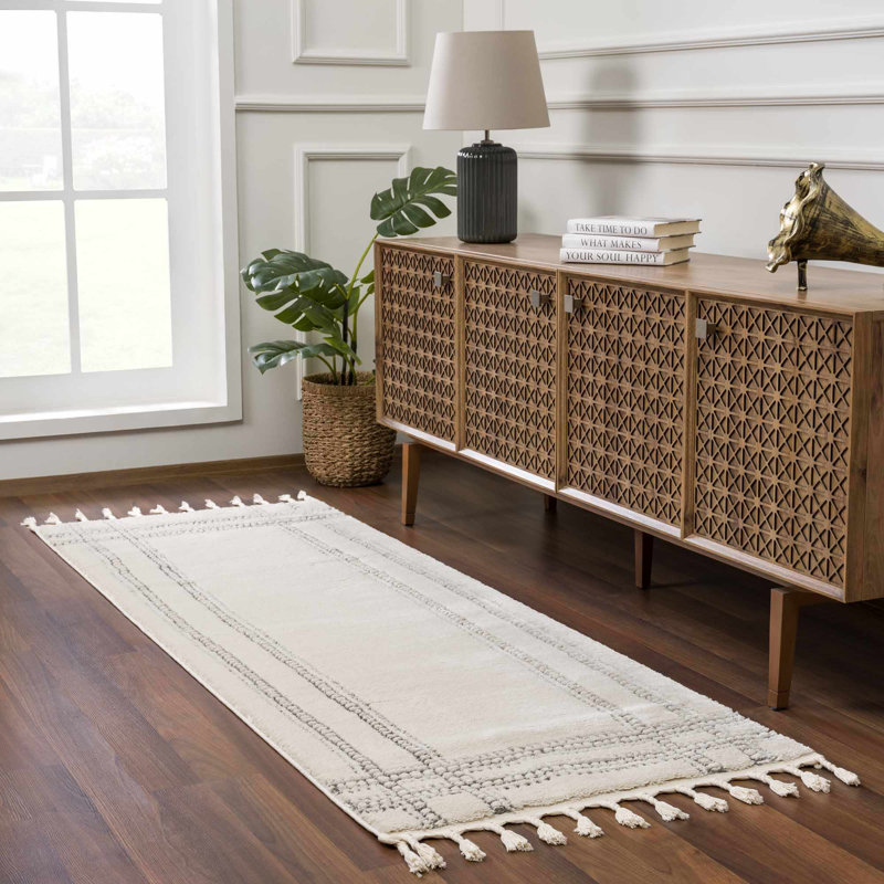 Tapis marocain en polypropylène tissé à la machine Javyion, Tapis de couloir 2 pi 7 po x 7 pi 3 po