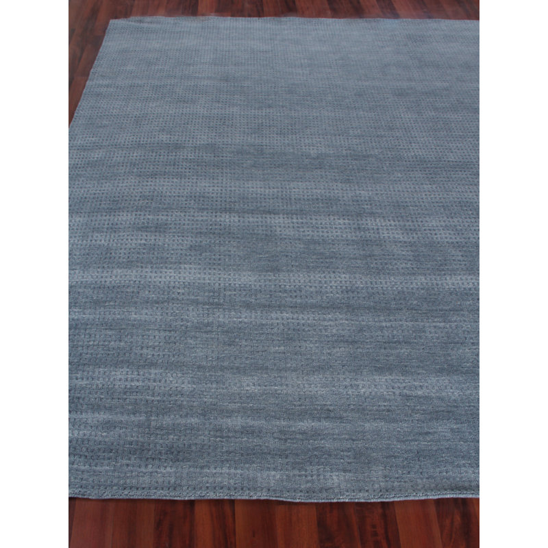 New Zealand Wool Wool Striped Area Rug in Denim Blue, Rectangle 12' x 15'